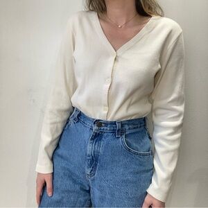 Vintage White Ribbed Cardigan